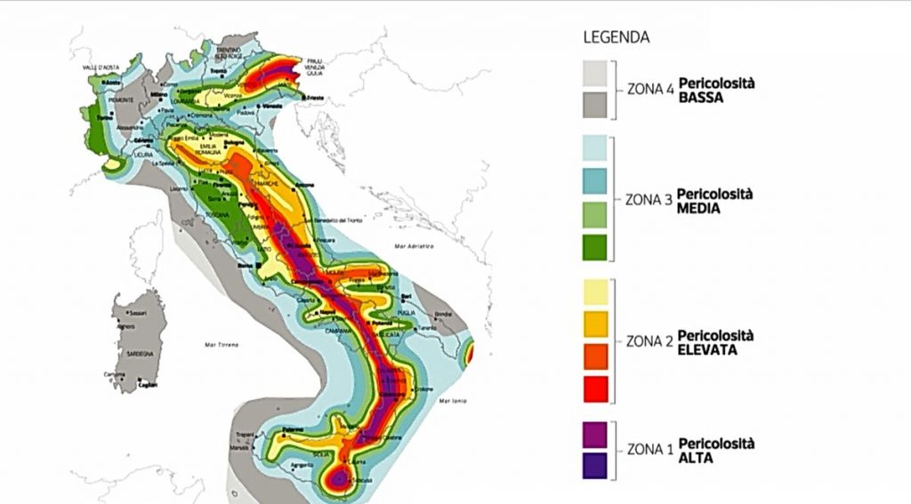 Peta risiko seismik di Italia (Ingv)