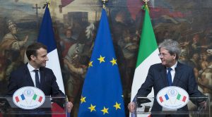 Paolo Gentiloni ed Emmanuel Macron in Conferenza stampa a Roma