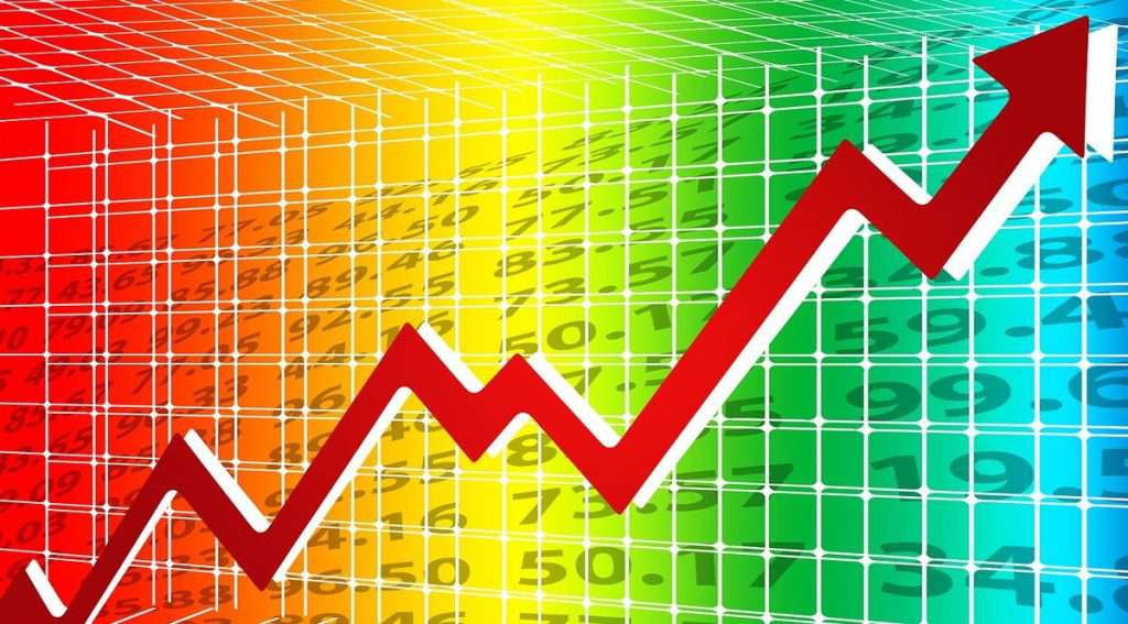 Borsa in rialzo con freccia all'insù