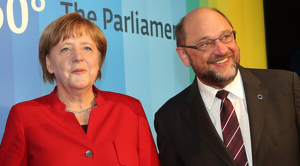 Angela Merkel e Martin Schulz a un congresso in Germania