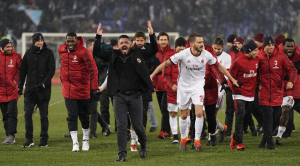 Il Milan esulta dopo la vittoria in semifinale di Coppa Italia