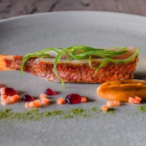 La ricetta di Antonello Sardi: Triglia di scoglio, crema di carote, gel di marinata