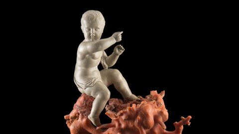 BIAF: “Enfant Napoléon”, unpublished sculpture-portrait in coral and lava stone