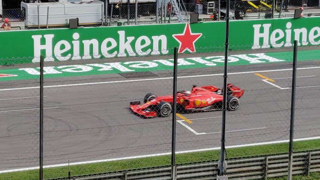 Leclerc's Ferrari at the finish line