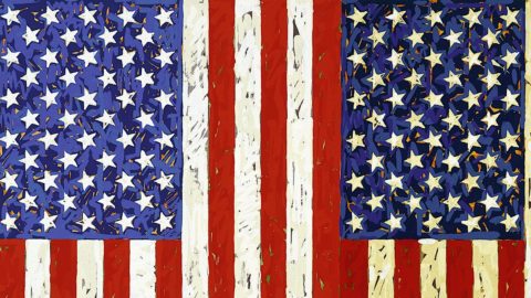 Jasper Johns, der amerikanische Flaggen im Wert von 1 Million Dollar zeigt