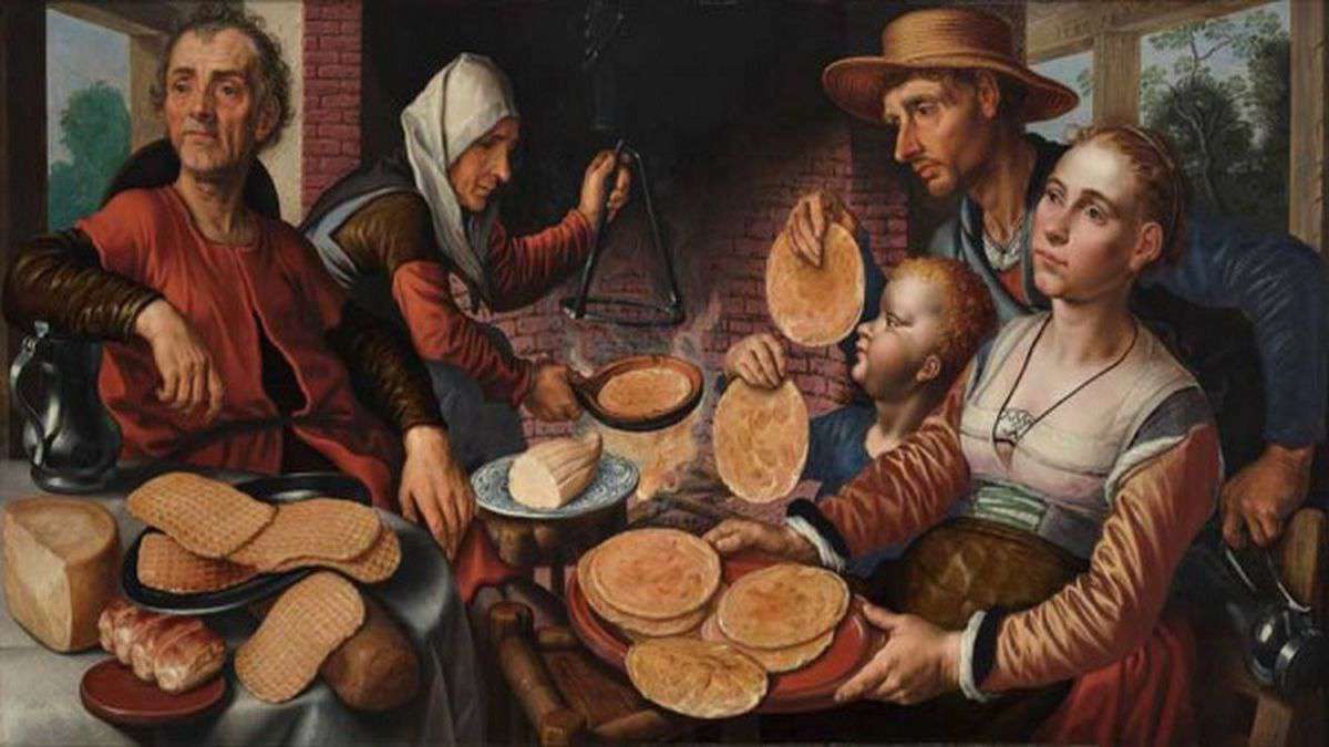 Pieter Aertsen, 1560 – Pfannkuchenbäckerei – Öl auf Platte (87 x 169.3 cm).