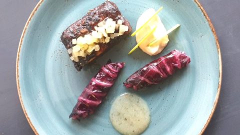 Joao Monteiro's recipe: glazed pork ribs, smoked cabbage rolls, apples and celeriac