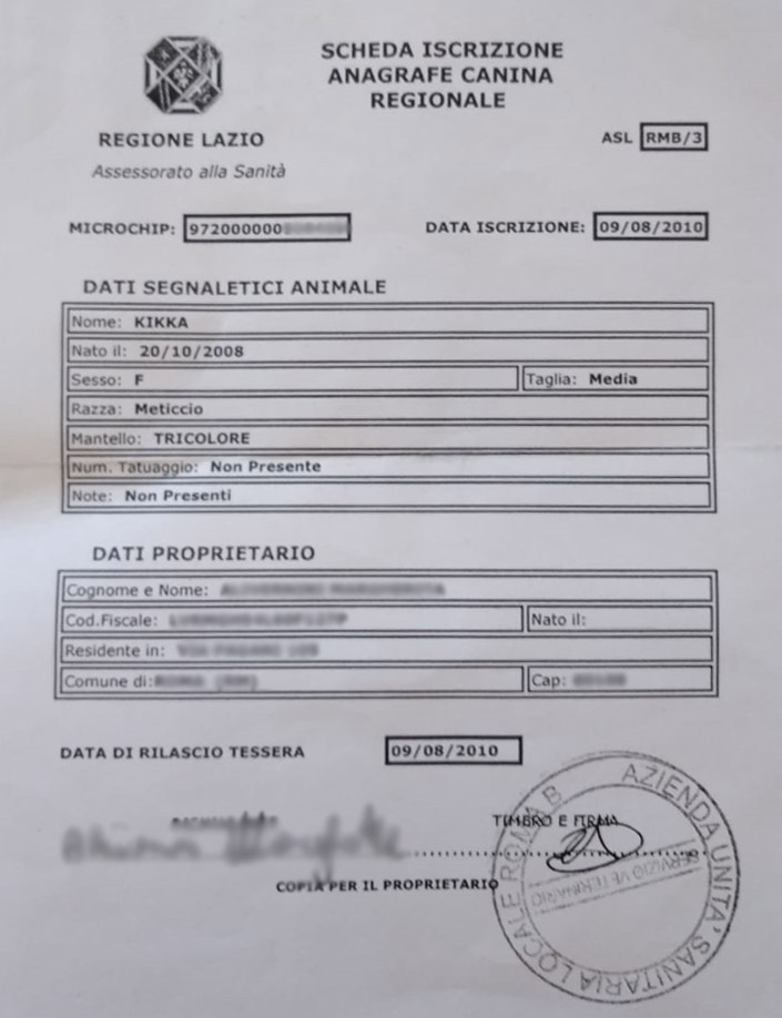 Registrierungsformular für das Hunderegister