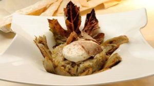Tartare cardo gobbo e tartufo d Mariuccia Roggero chef ristorante San Marco a Canelli