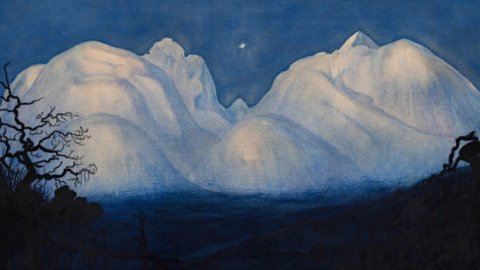 Sotheby's, das ikonische Aquarell "Winter Night in the Mountains" von Harald Sohlberg bei einer Auktion in London