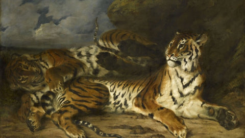 Delacroix di Louvre: memamerkan harimau, karangan bunga, dan kuda