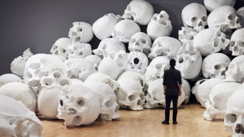 The Cartier foundation for contemporary art and the hundred giant skulls of Ron Mueck