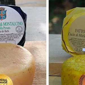 Cacio dei Barbi nos escudos em Montalcino, medalha de ouro no Le Mondial du fromage et des produits laitiers 2023 em Tours