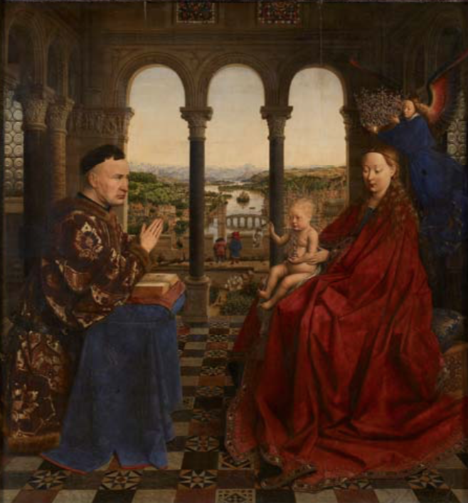 Jan van Eyck, Madona cancelarului Rolin. ÎNAINTE de conservare © Musée du Louvre, dist. RMN - Grand Palais, Angèle Dequier