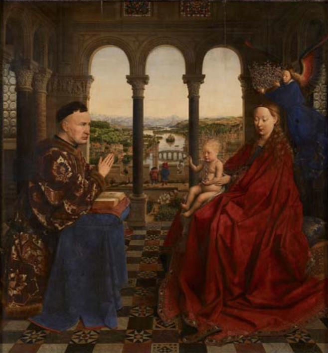 Jan van Eyck, A Madonna do Chanceler Rolin. ANTES da conservação © Musée du Louvre, dist. RMN - Grand Palais, Angèle Dequier