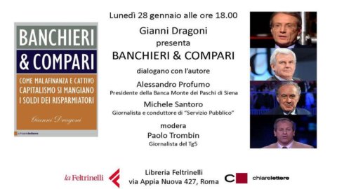 Profumo und Santoro bei der Präsentation von Gianni Dragonis Buch "Banchieri & Compari"